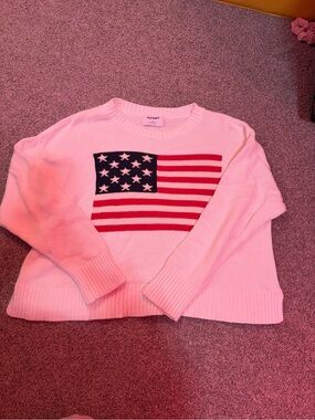 Old Navy White Crewneck Sweater with Flag Intarsia